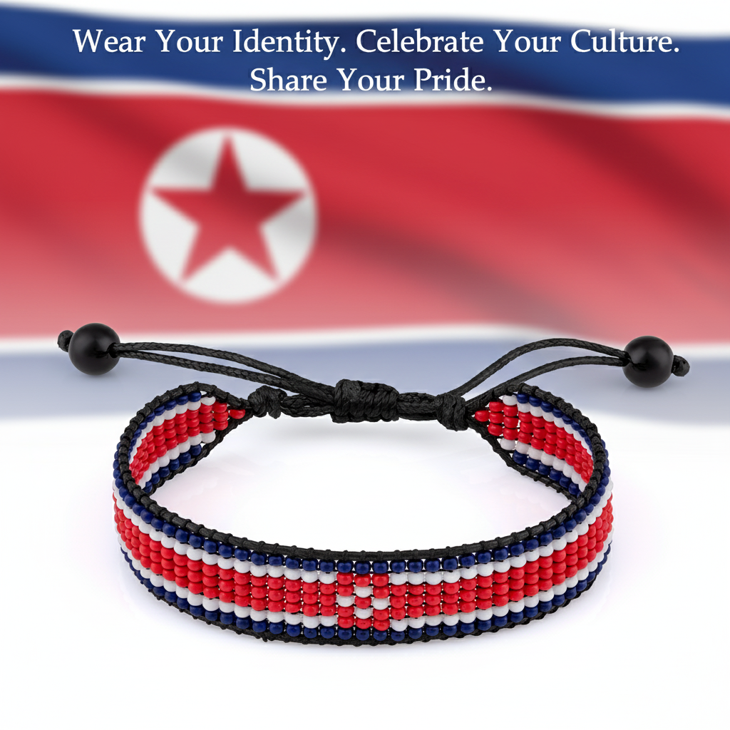 North Korea Flag Bracelet: Adjustable, Boho Style Rope Bracelet for Women and Men