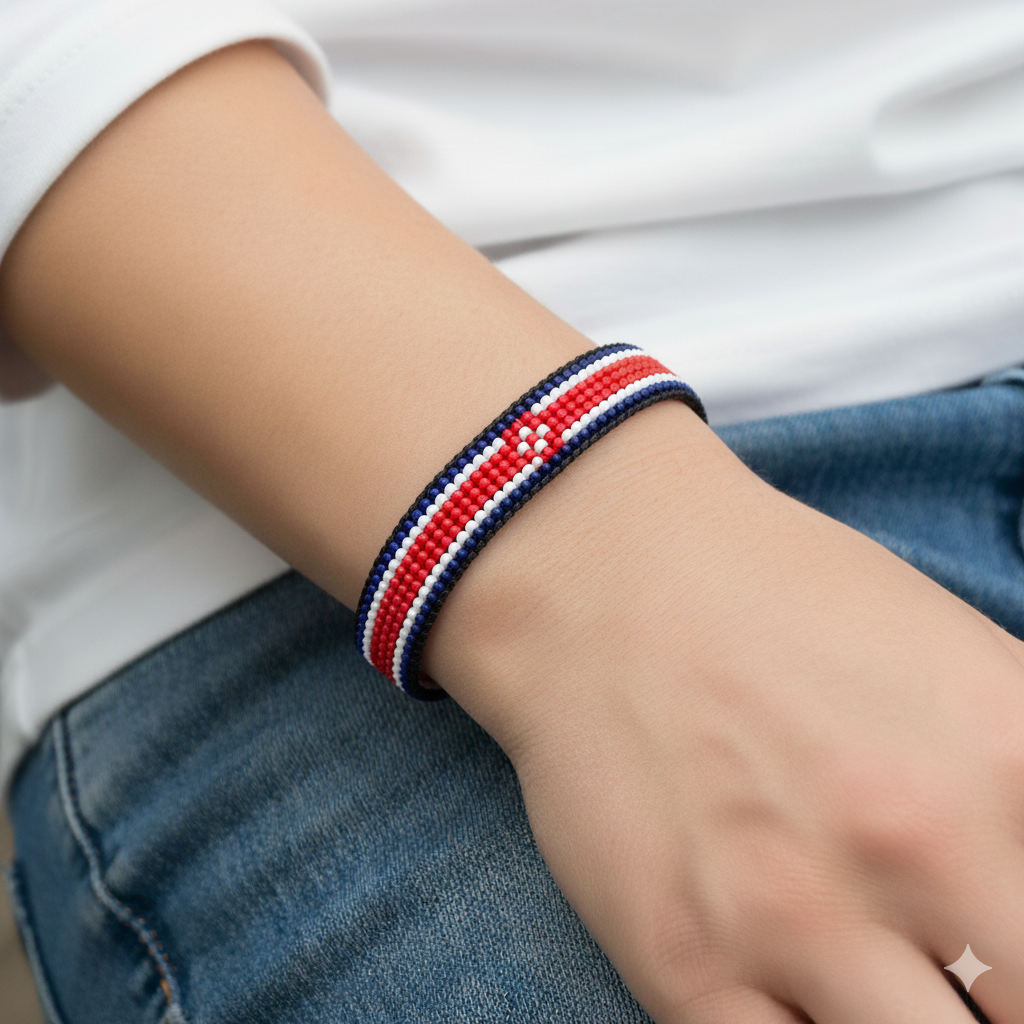 North Korea Flag Bracelet: Adjustable, Boho Style Rope Bracelet for Women and Men