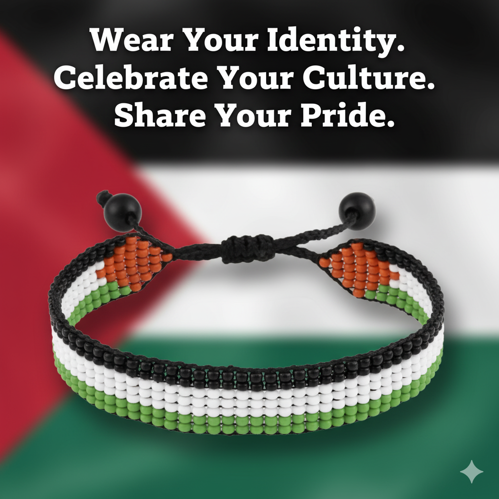 Palestine Flag Bracelet: Handcrafted Adjustable, Unisex  Bohemian Design