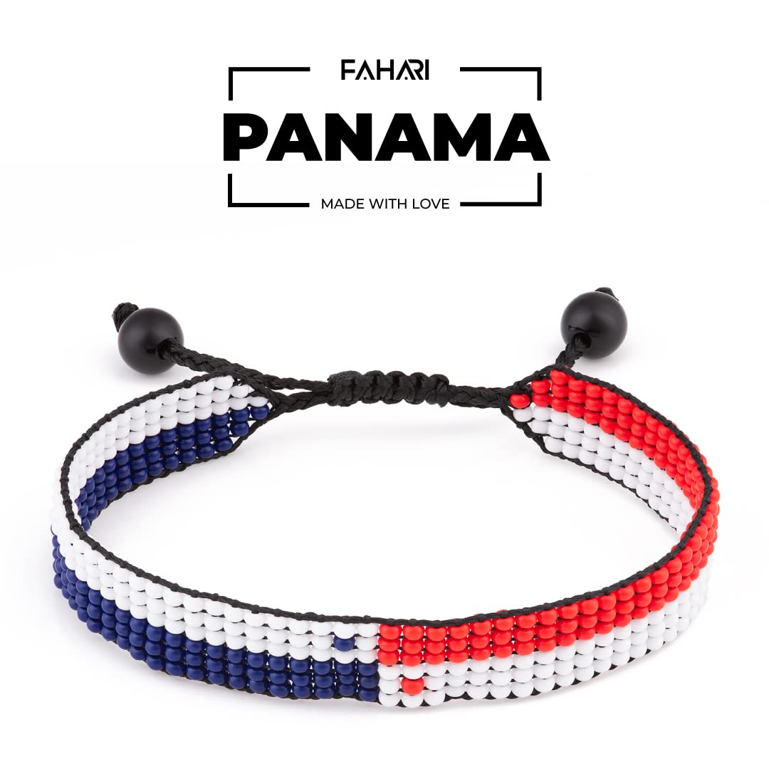 Panama Flag Bracelet: Handmade, Adjustable Beaded Boho-Style with Patriotic Design