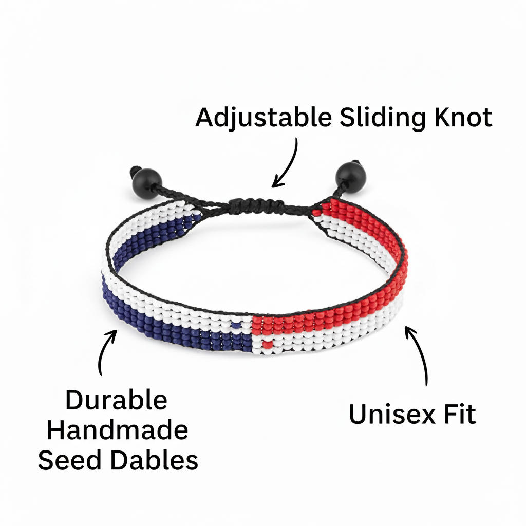 Panama Flag Bracelet: Handmade, Adjustable Beaded Boho-Style with Patriotic Design