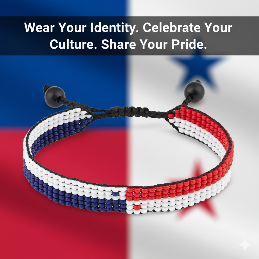 Panama Flag Bracelet: Handmade, Adjustable Beaded Boho-Style with Patriotic Design