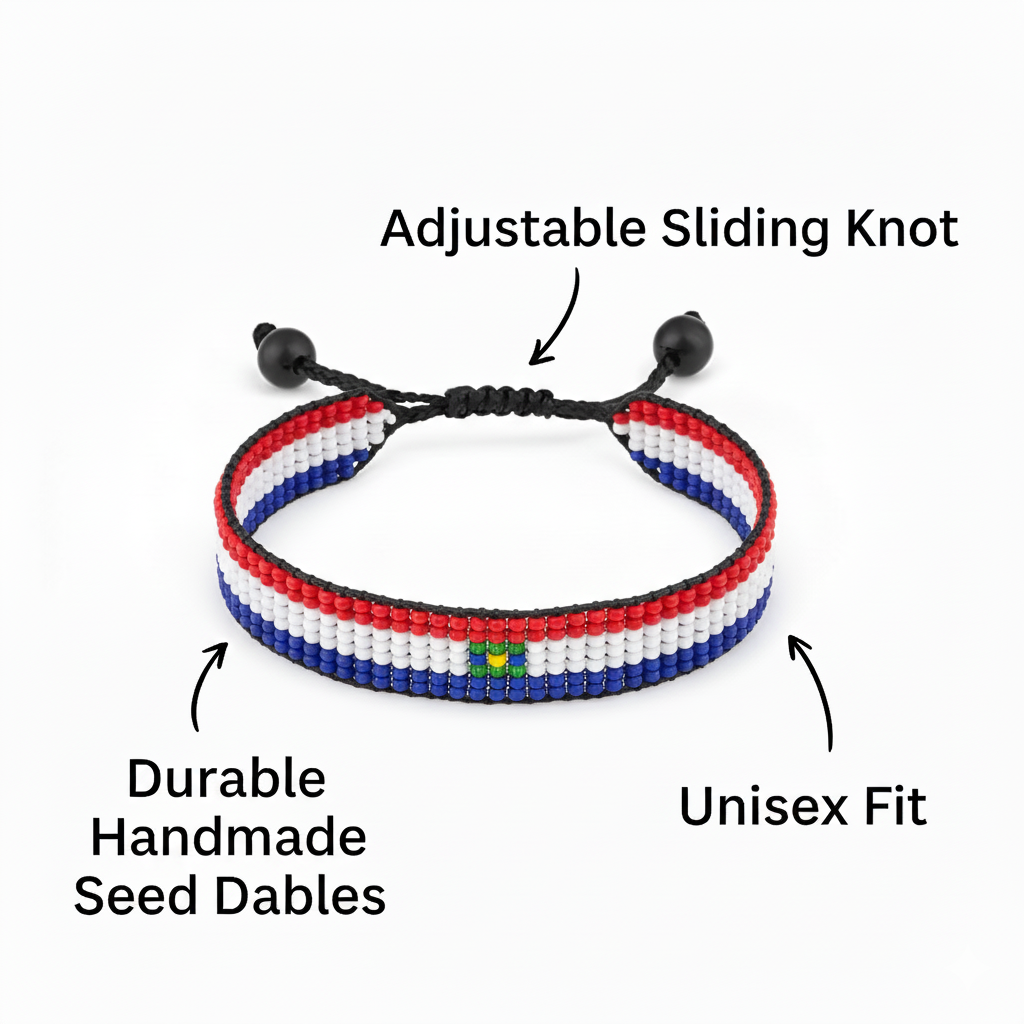 Paraguay Flag Bracelet: Adjustable, Boho Style Rope Bracelet for Women & Men
