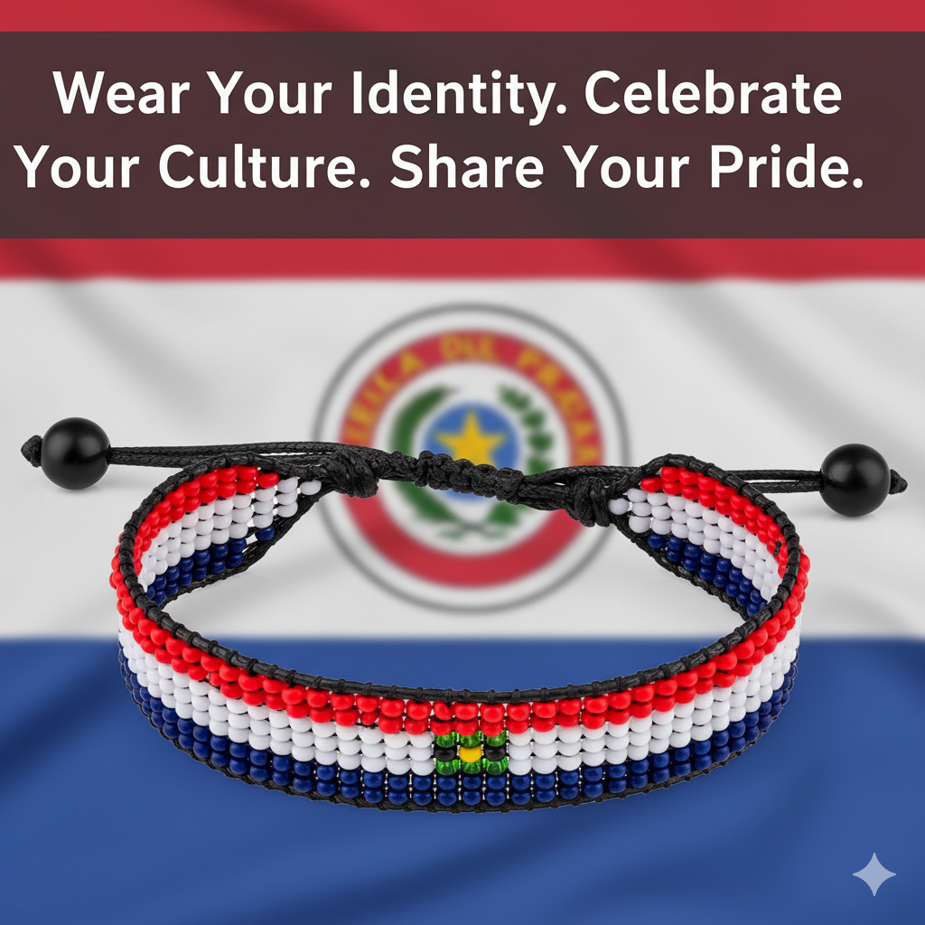 Paraguay Flag Bracelet: Adjustable, Boho Style Rope Bracelet for Women & Men