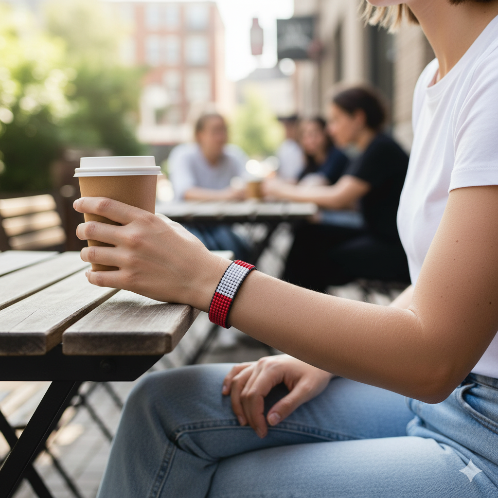 Peru Flag Bracelet: Beaded, Adjustable, Boho Style Rope Bracelet for Women & Men