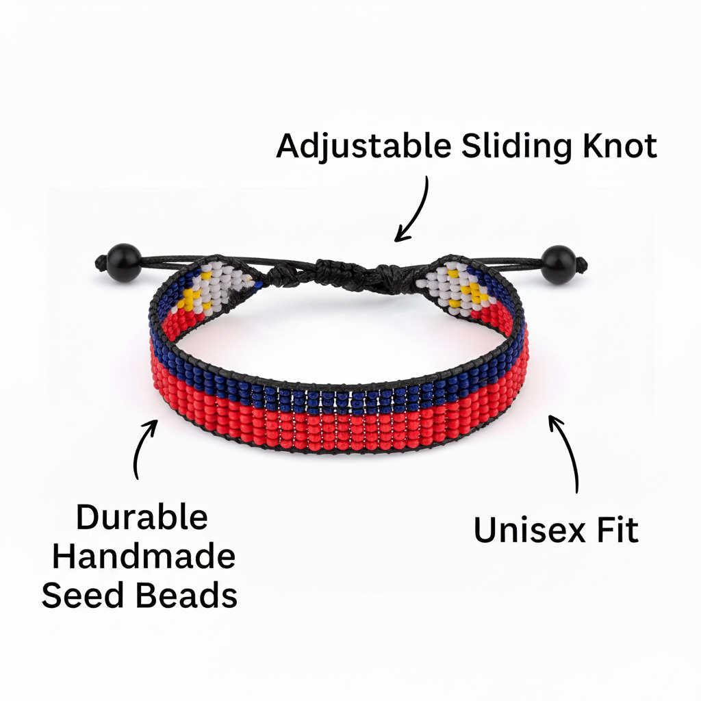 Philippines Flag Bracelet: Adjustable, Boho Style Rope Bracelet for Women & Men