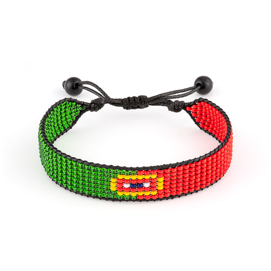 Portugal Flag Bracelet: Handmade Bracelet, Adjustable Beaded Boho-Style Rope Bracelet with Patriotic Design