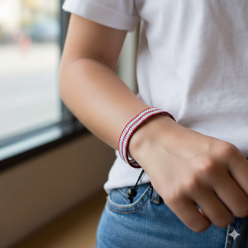 Puerto Rico Flag Bracelet: Handmade, Adjustable Beaded Boho-Style with Patriotic Design