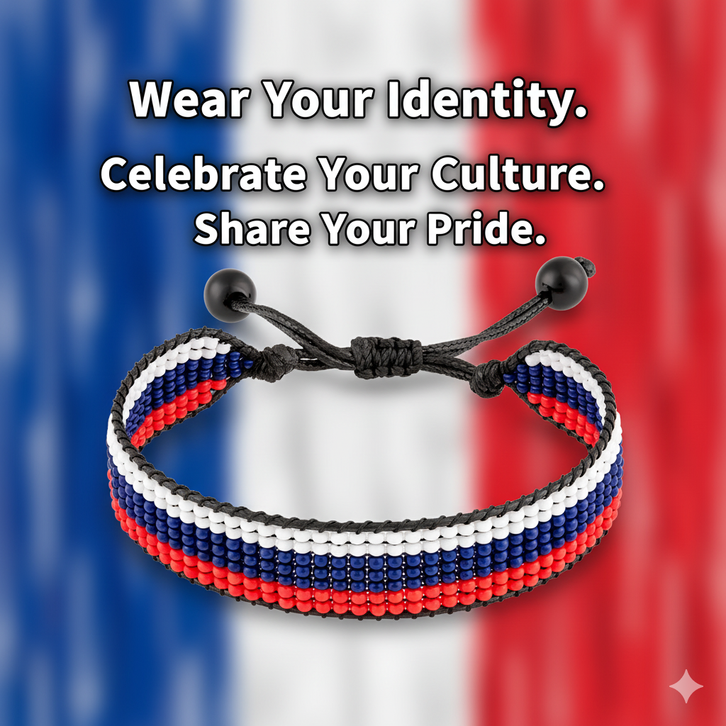 Russia Flag Bracelet: Handmade, Adjustable Beaded Unisex Boho-Style Jewelry