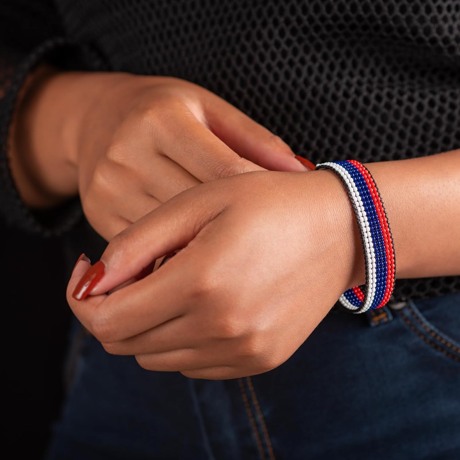 Russia Flag Bracelet: Handmade, Adjustable Beaded Unisex Boho-Style Jewelry