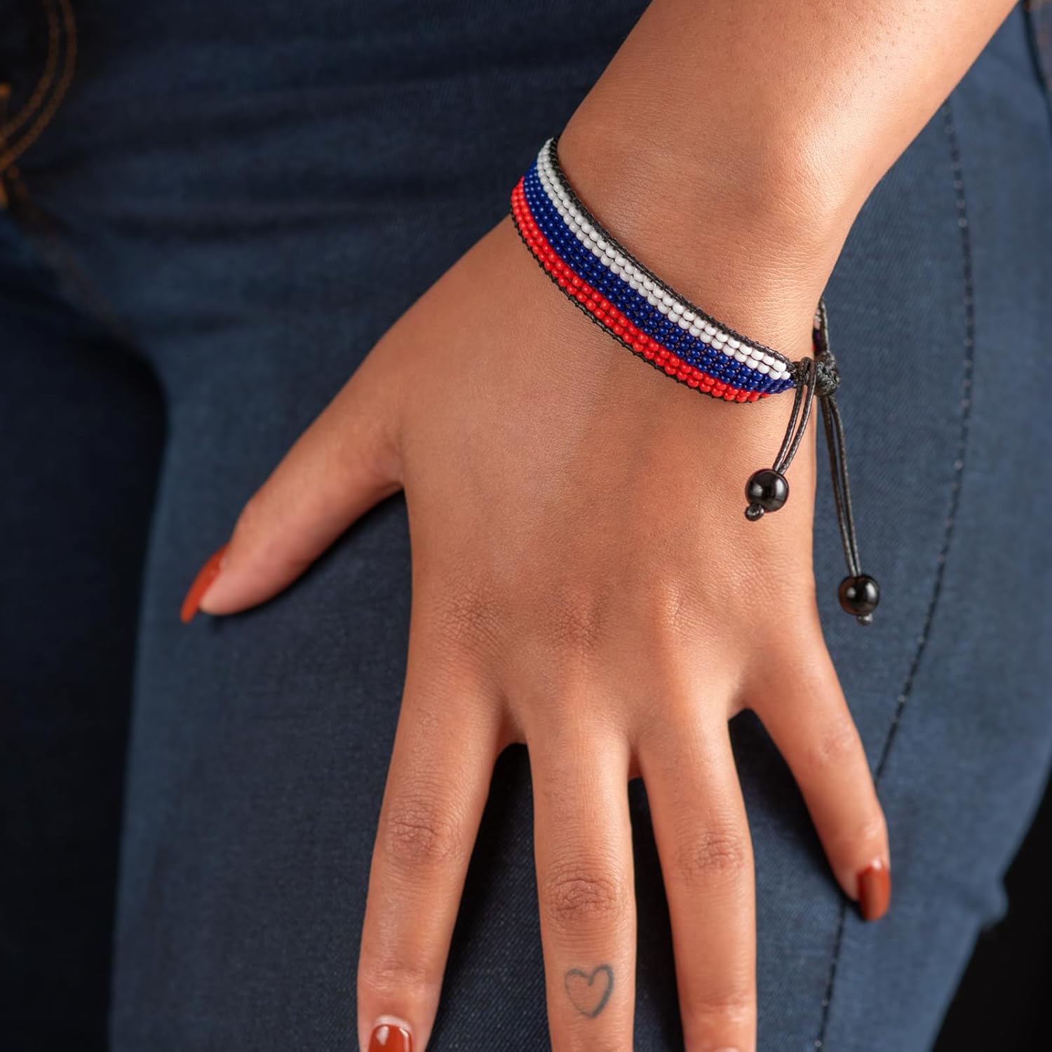 Russia Flag Bracelet: Handmade, Adjustable Beaded Unisex Boho-Style Jewelry