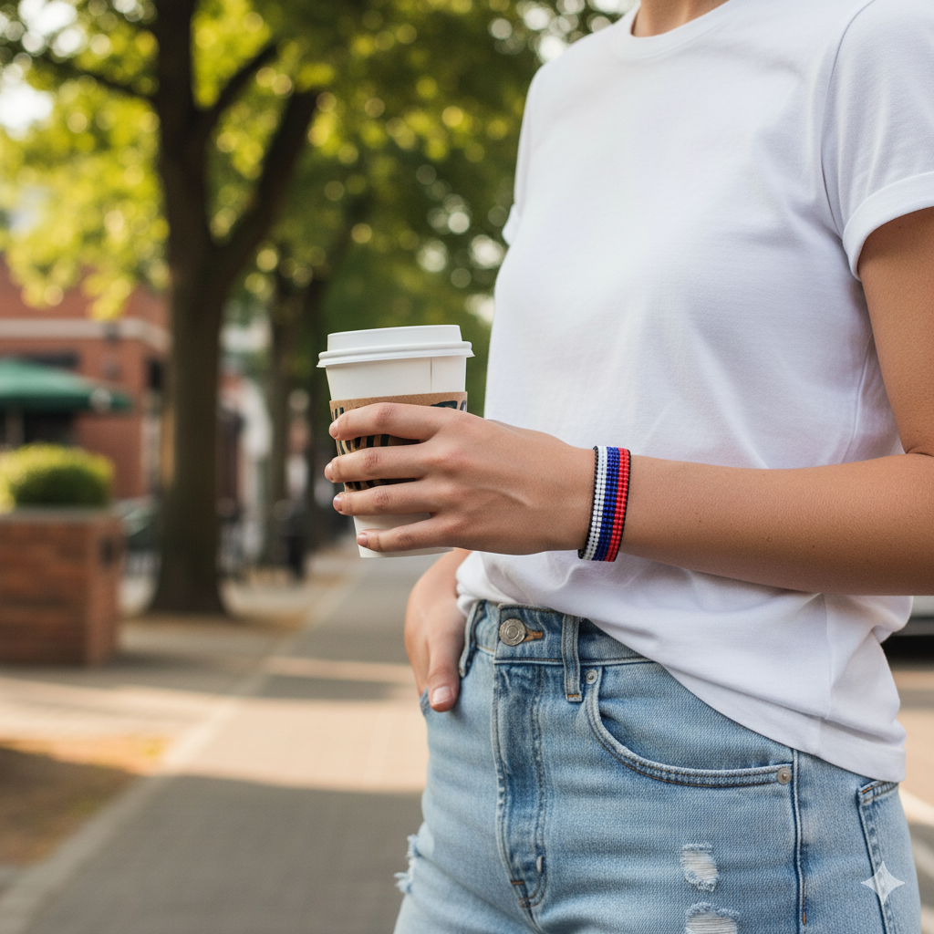 Russia Flag Bracelet: Handmade, Adjustable Beaded Unisex Boho-Style Jewelry