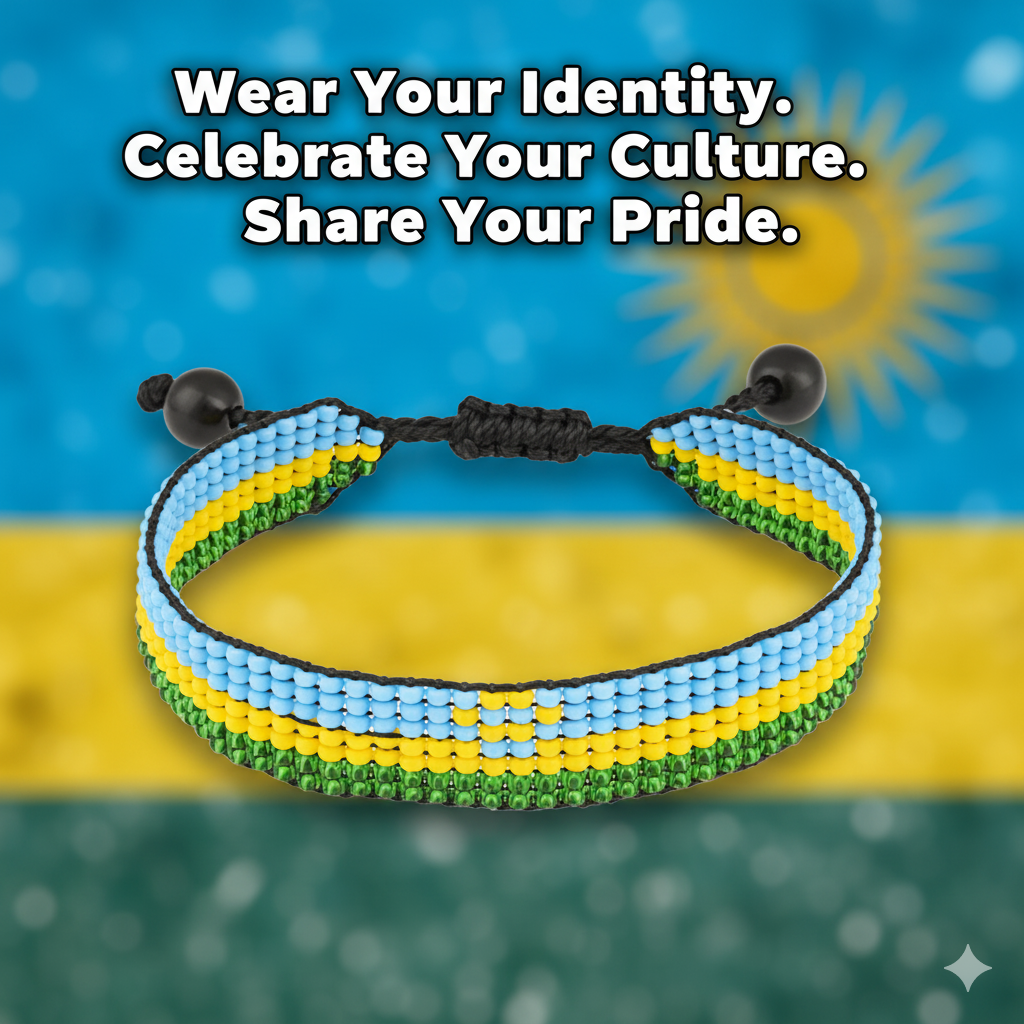 Rwanda Flag Bracelet: Handmade, Adjustable Boho-Style Rope Bangle with Patriotic Design