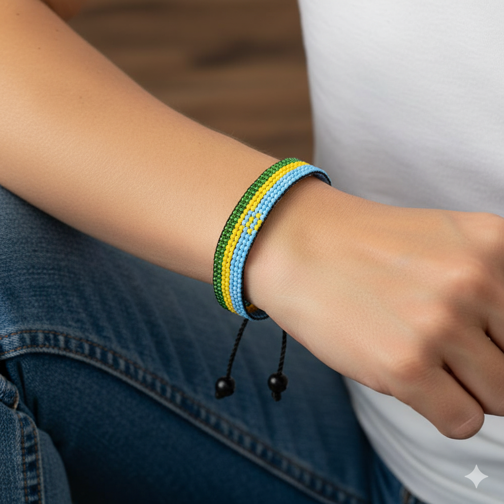 Rwanda Flag Bracelet: Handmade, Adjustable Boho-Style Rope Bangle with Patriotic Design