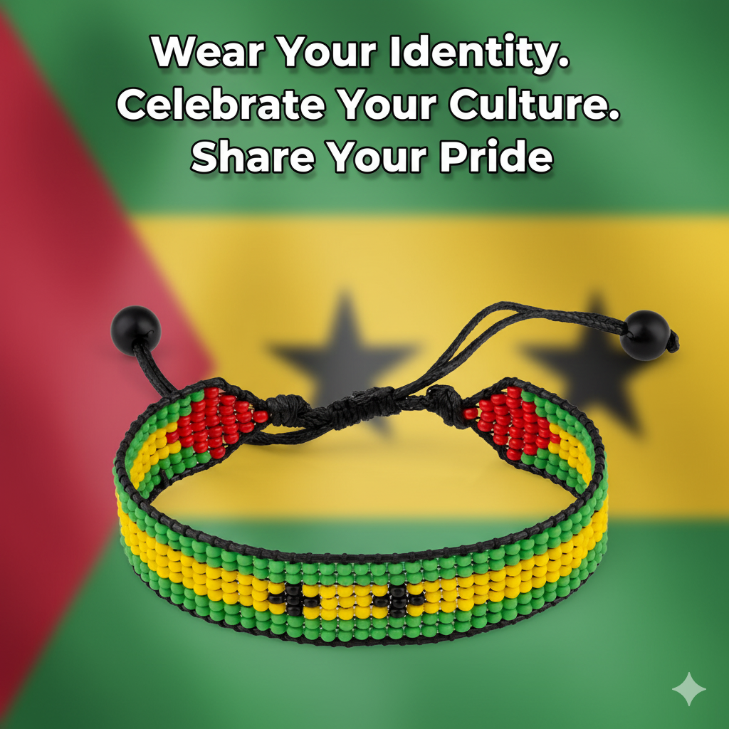 São Tomé and Principe Flag Bracelet: Adjustable, Boho Style Rope Bracelet for Women & Men