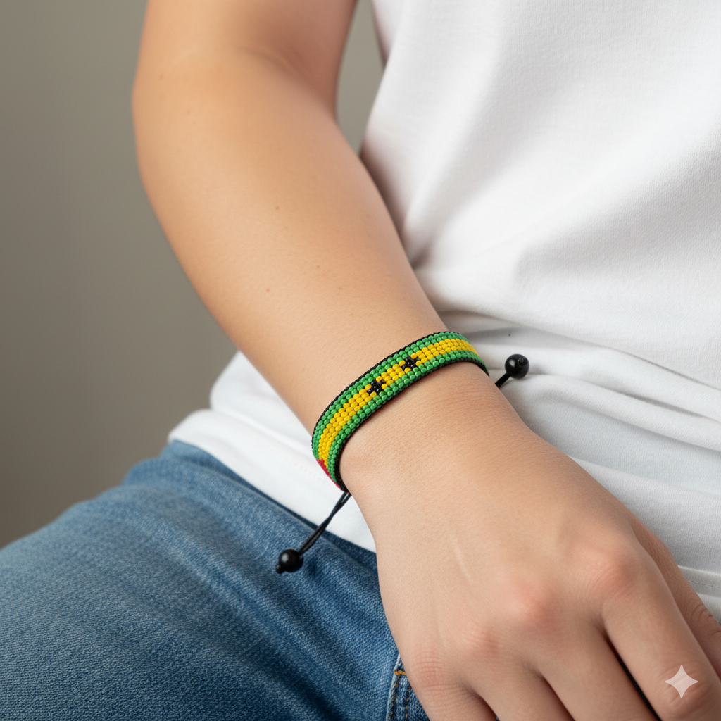 São Tomé and Principe Flag Bracelet: Adjustable, Boho Style Rope Bracelet for Women & Men