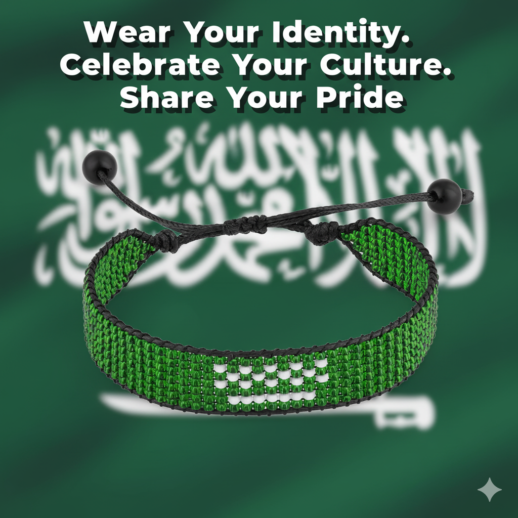 Saudi Arabia Flag Bracelet: Handcrafted Adjustable, Unisex Boho Style  Bracelet