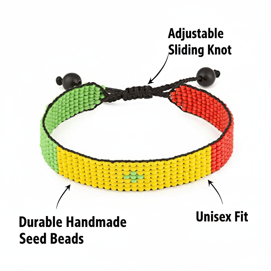 Senegal Flag Bracelet: Handmade, Adjustable Beaded Boho-Style Bracelet with Patriotic Design