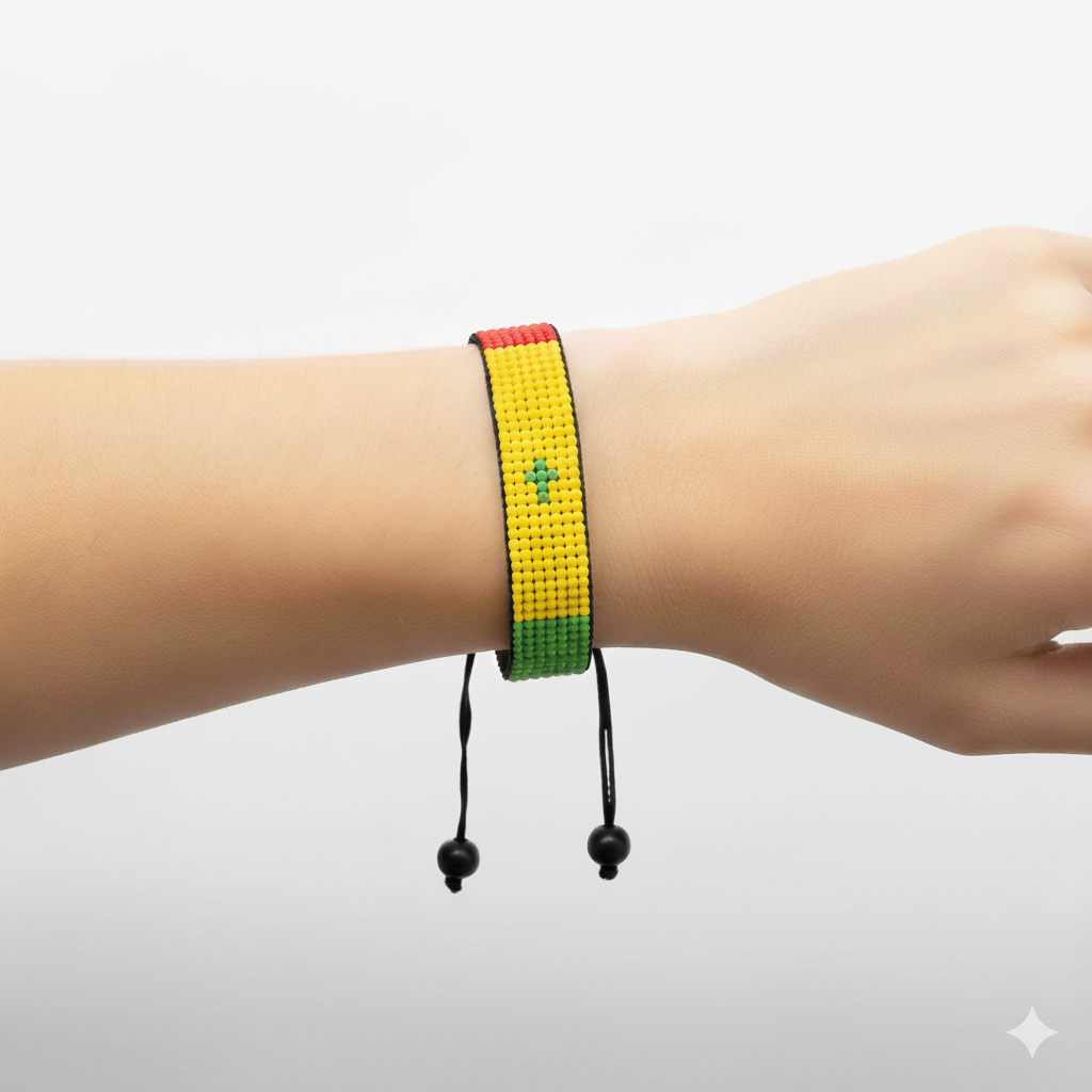 Senegal Flag Bracelet: Handmade, Adjustable Beaded Boho-Style Bracelet with Patriotic Design