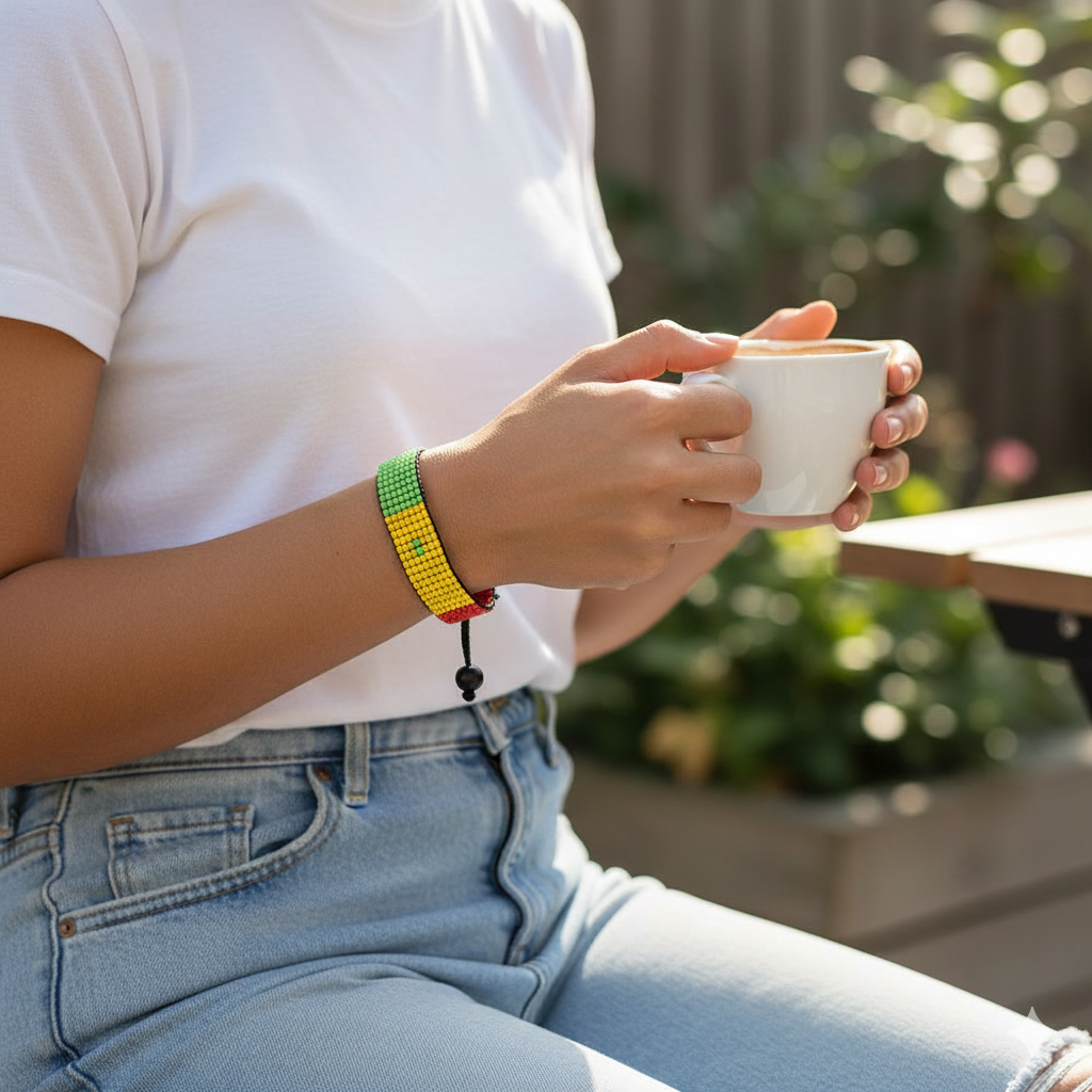 Senegal Flag Bracelet: Handmade, Adjustable Beaded Boho-Style Bracelet with Patriotic Design