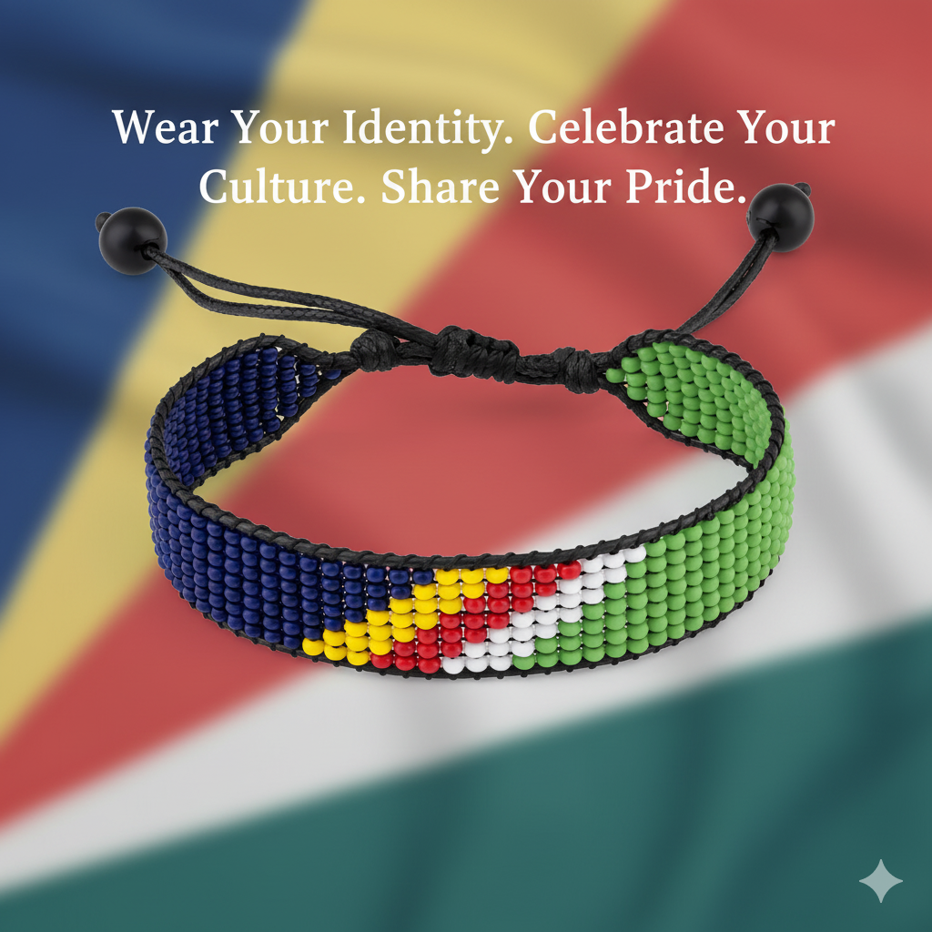 Seychelles Flag Bracelet: Adjustable, Boho Style Rope Bracelet for Women and Men