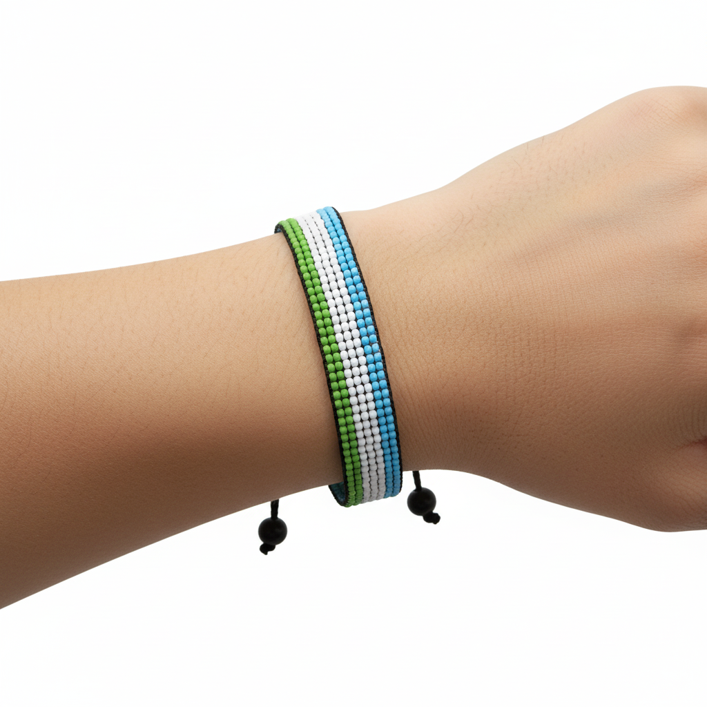 SierrLeone Flag Bracelet: Handmade, Adjustable Beaded Unisex Boho-Style Jewerly with Patriotic Design