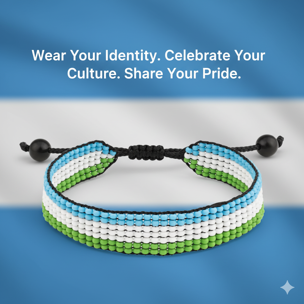 SierrLeone Flag Bracelet: Handmade, Adjustable Beaded Unisex Boho-Style Jewerly with Patriotic Design