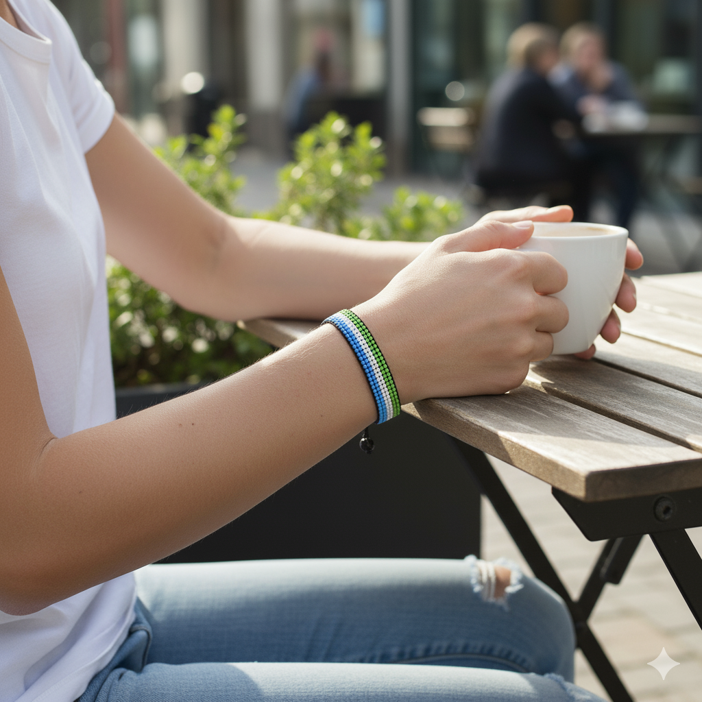 SierrLeone Flag Bracelet: Handmade, Adjustable Beaded Unisex Boho-Style Jewerly with Patriotic Design