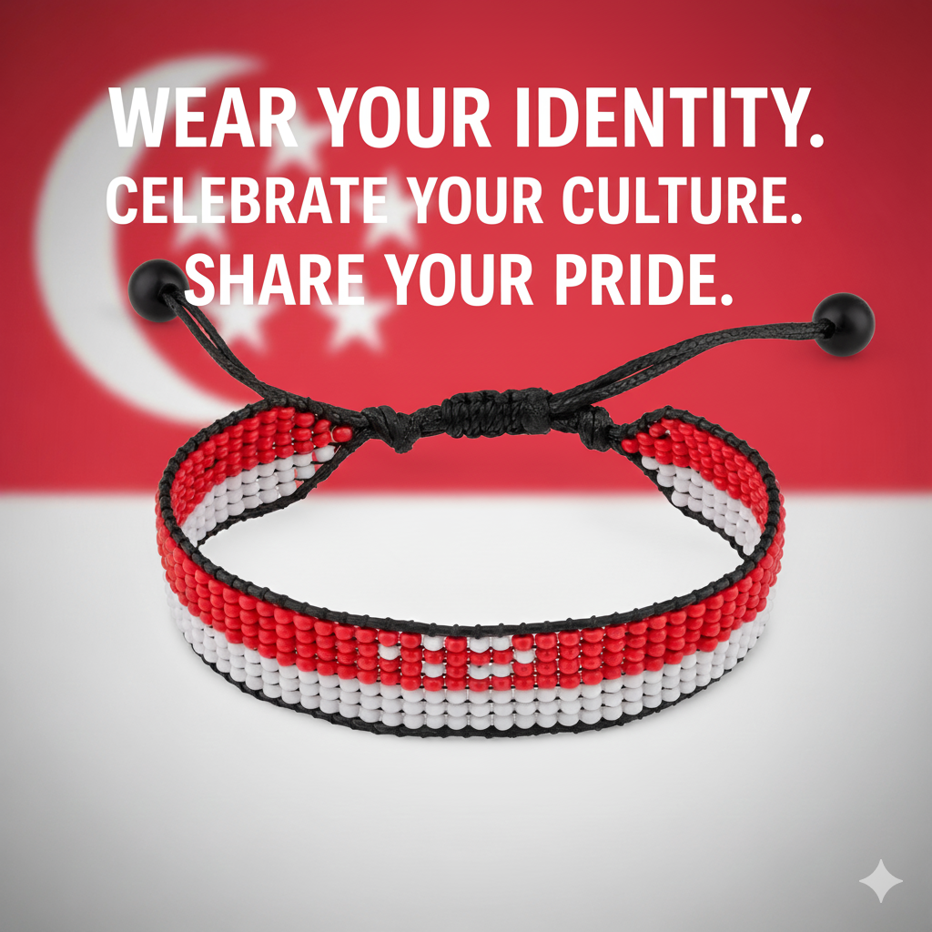 Singapore Flag Bracelet: Adjustable, Boho Style Rope Bracelet for Women & Men