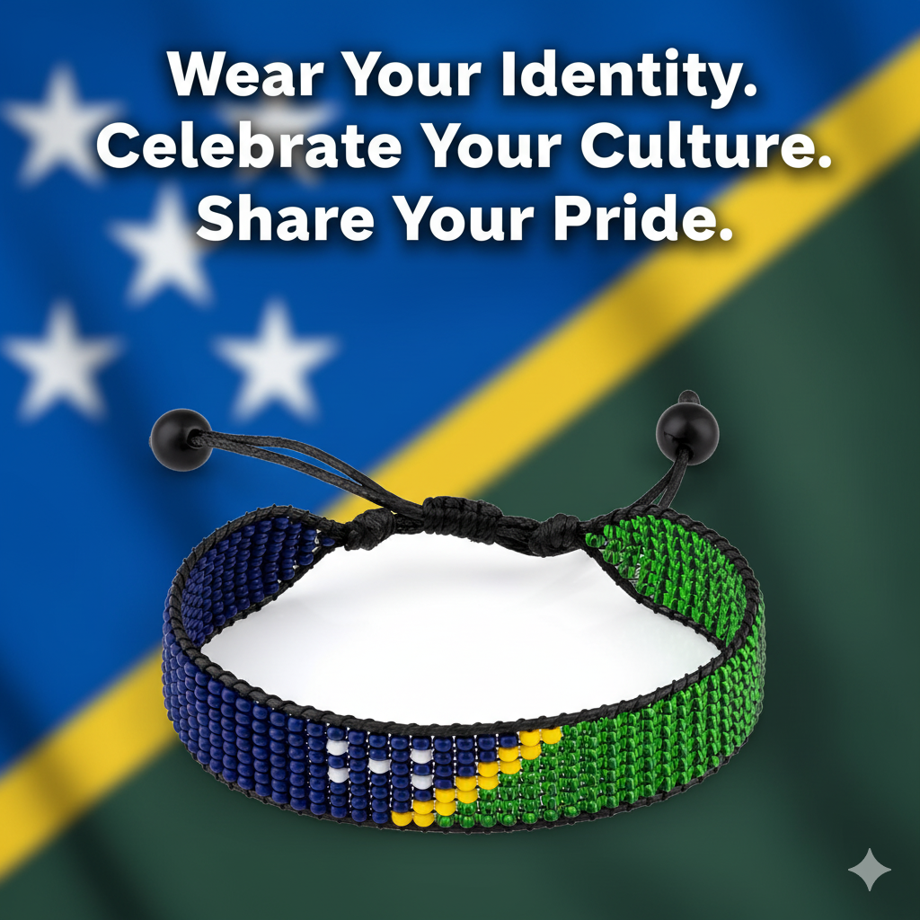 Solomon Islands Flag Bracelet: Adjustable, Boho Style Rope Bracelet for Women & Men