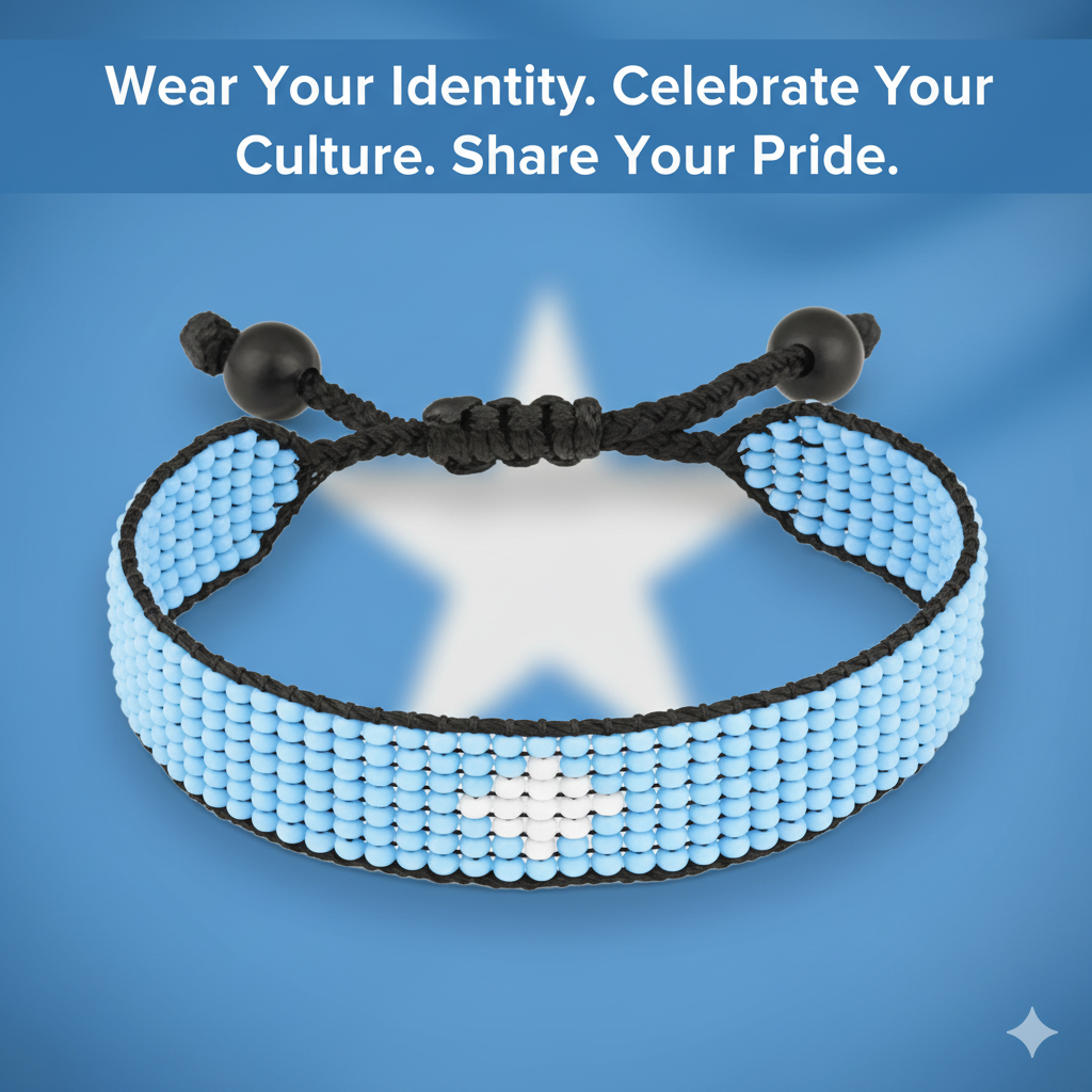 Somalia Flag Bracelet: Handmade, Adjustable Beaded Boho-Style with Patriotic Design