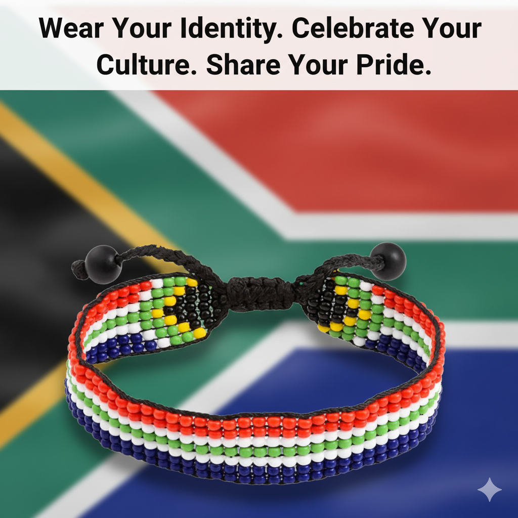 South Africa Flag Bracelet: Handmade, Adjustable Beaded String, Unisex Boho Jewelry