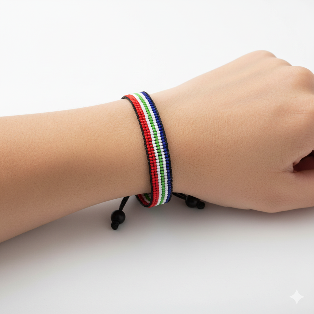 South Africa Flag Bracelet: Handmade, Adjustable Beaded String, Unisex Boho Jewelry