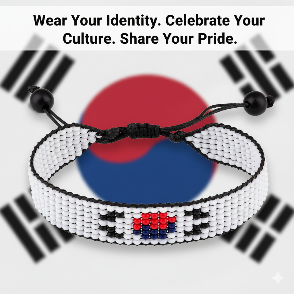 South Korea Flag Bracelet: Adjustable, Boho Style Rope Bracelet for Women & Men