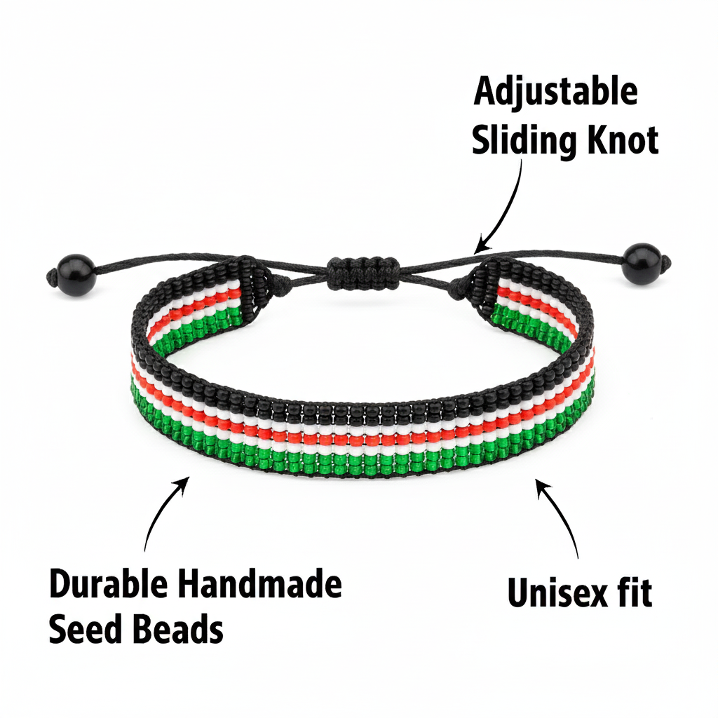 South Sudan Flag Bracelet: Handmade, Adjustable Beaded Boho-Style Bracelet with Patriotic Design