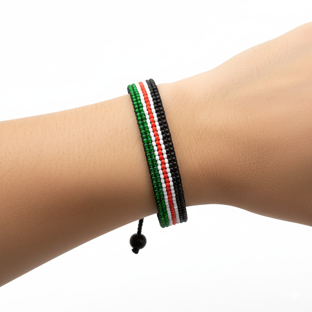 South Sudan Flag Bracelet: Handmade, Adjustable Beaded Boho-Style Bracelet with Patriotic Design