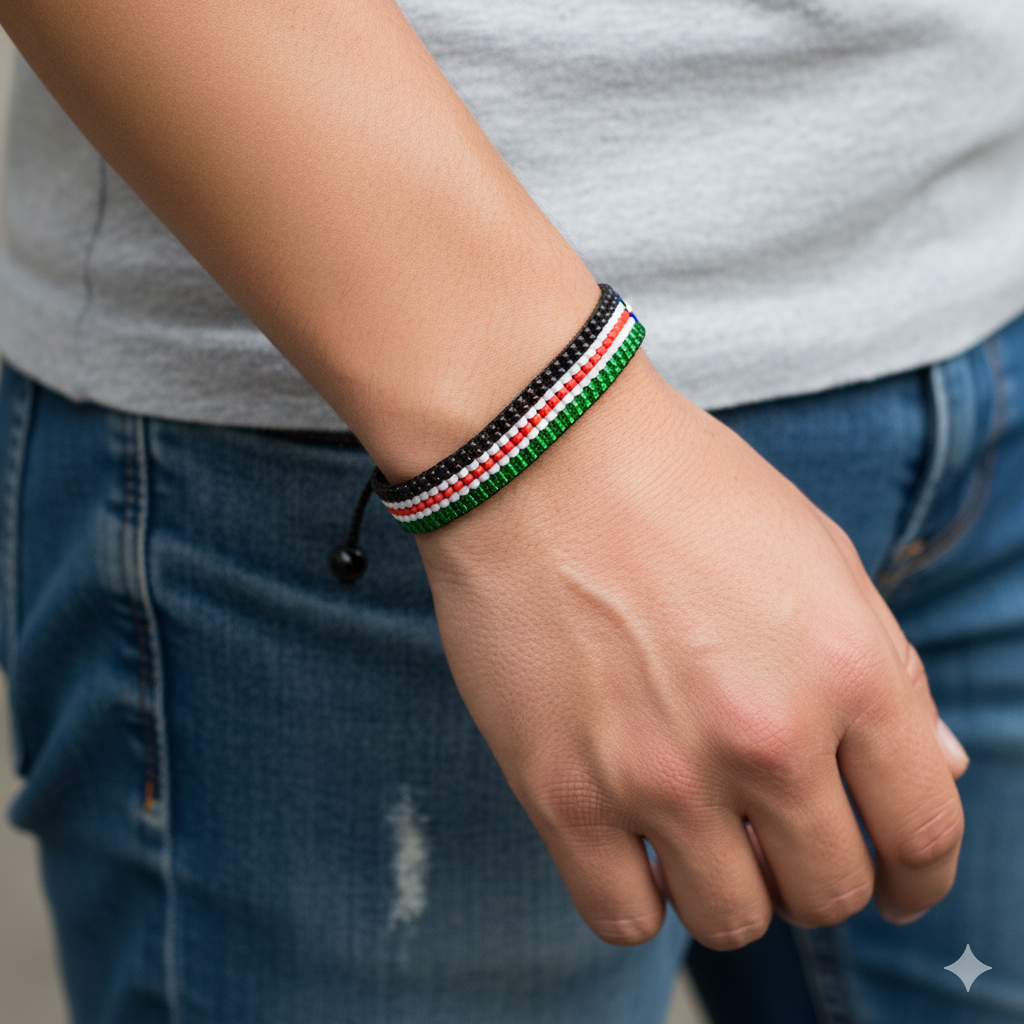 South Sudan Flag Bracelet: Handmade, Adjustable Beaded Boho-Style Bracelet with Patriotic Design