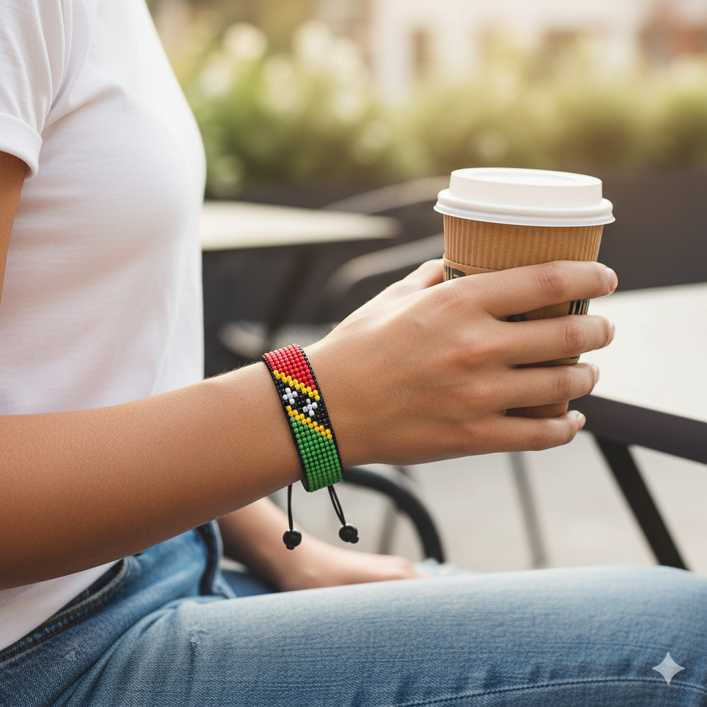 St. Kitts and Nevis Flag Bracelet: Adjustable, Boho Style Rope Bracelet for Women & Men