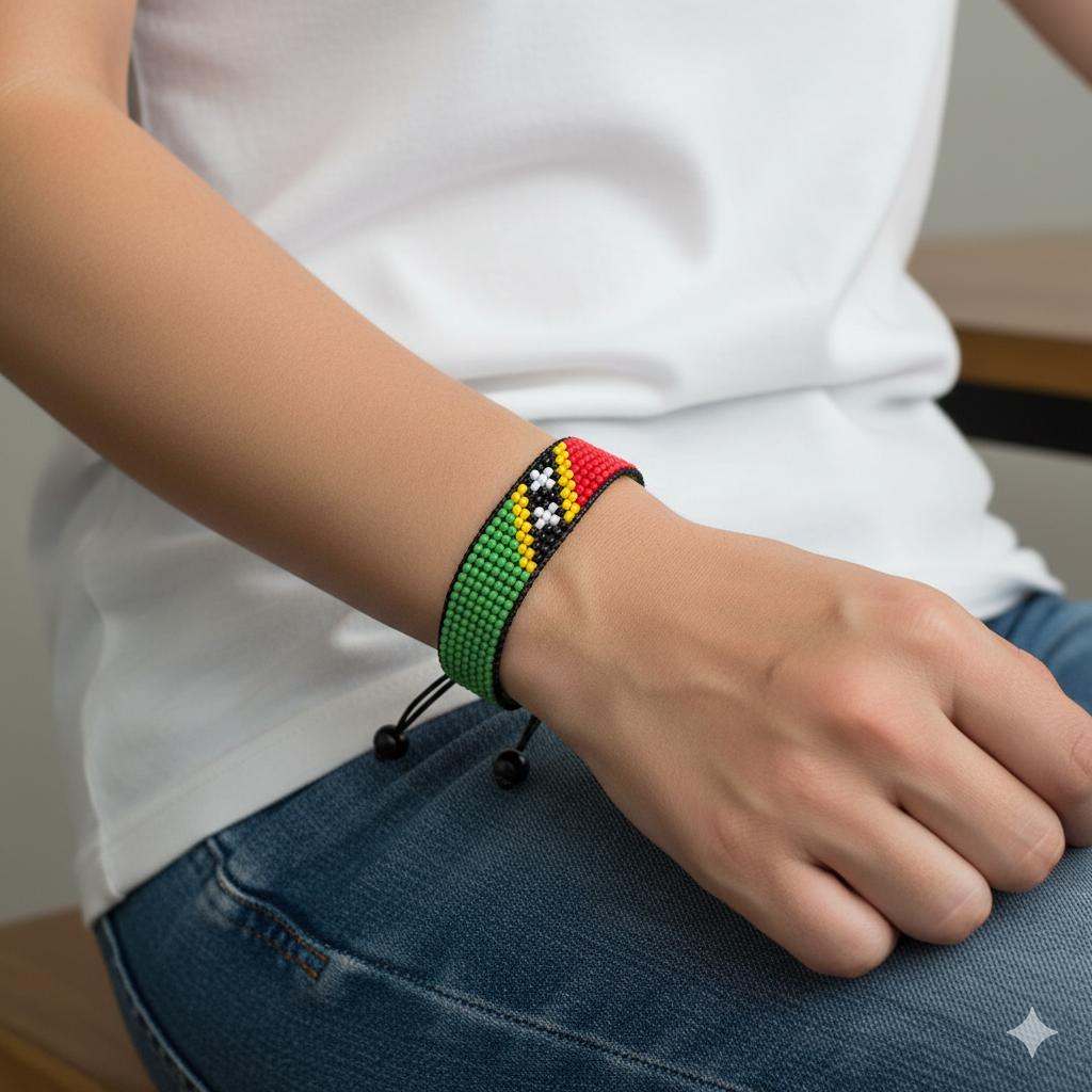 St. Kitts and Nevis Flag Bracelet: Adjustable, Boho Style Rope Bracelet for Women & Men
