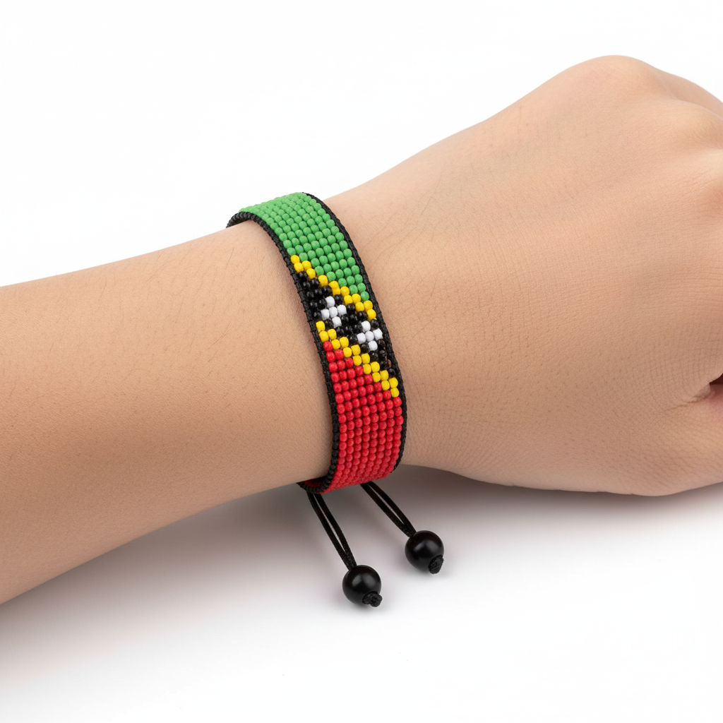 St. Kitts and Nevis Flag Bracelet: Adjustable, Boho Style Rope Bracelet for Women & Men