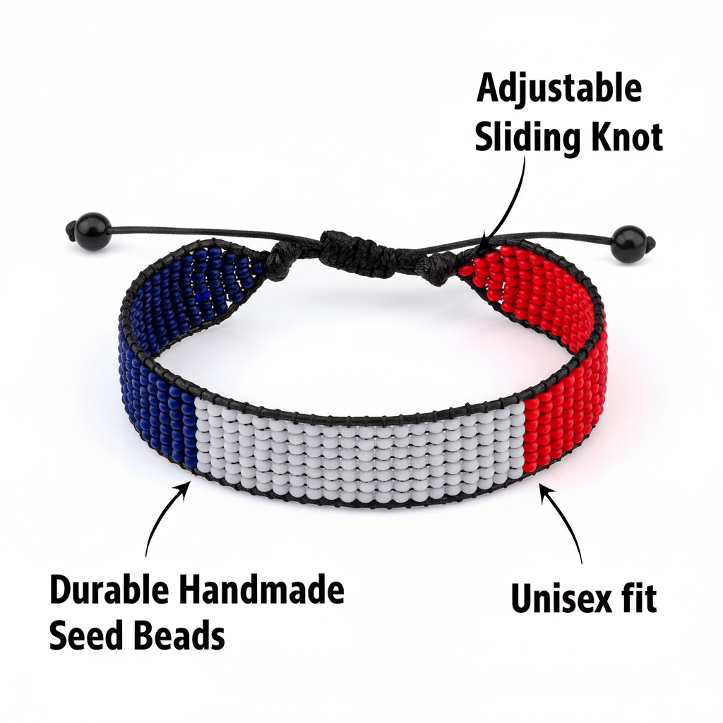 St. Martin Flag Bracelet: Adjustable, Boho Style Rope Bracelet for Women & Men