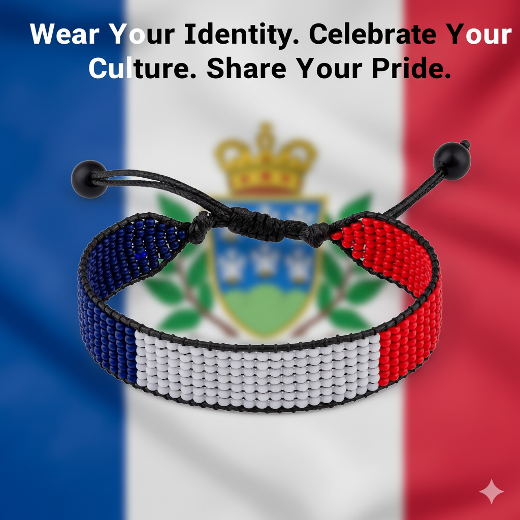 St. Martin Flag Bracelet: Adjustable, Boho Style Rope Bracelet for Women & Men