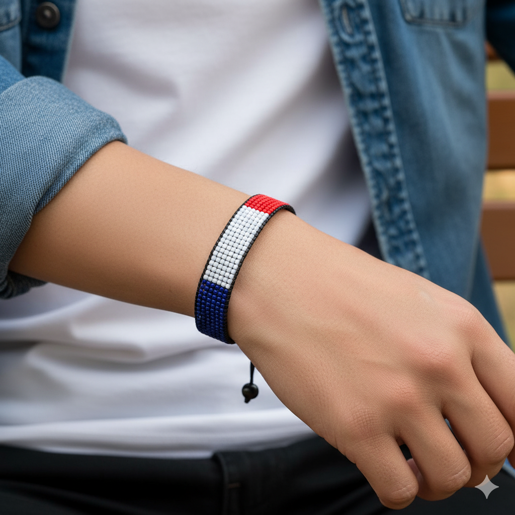 St. Martin Flag Bracelet: Adjustable, Boho Style Rope Bracelet for Women & Men