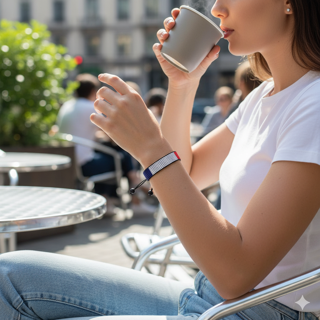 St. Martin Flag Bracelet: Adjustable, Boho Style Rope Bracelet for Women & Men