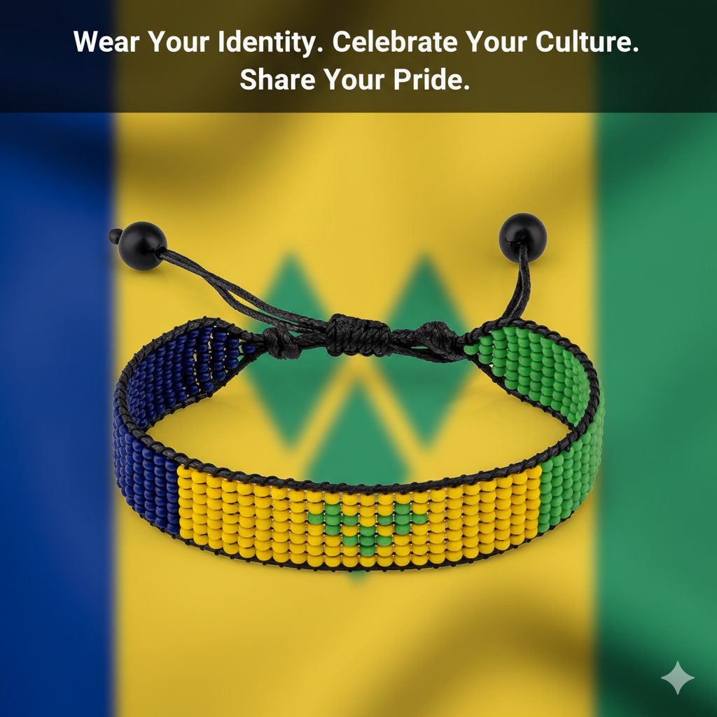 St. Vincent and the Grenadines Flag Bracelet: Adjustable, Unisex Boho Style Bracelet