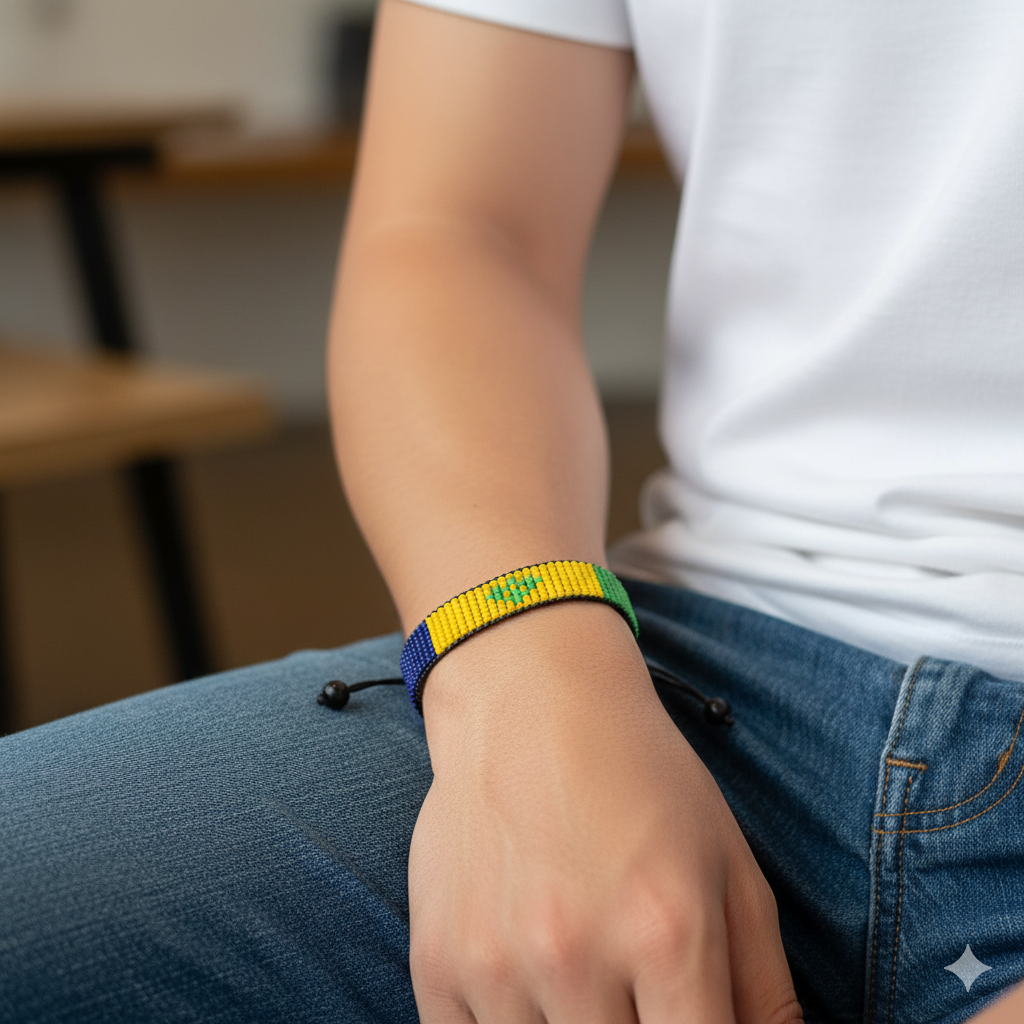 St. Vincent and the Grenadines Flag Bracelet: Adjustable, Unisex Boho Style Bracelet
