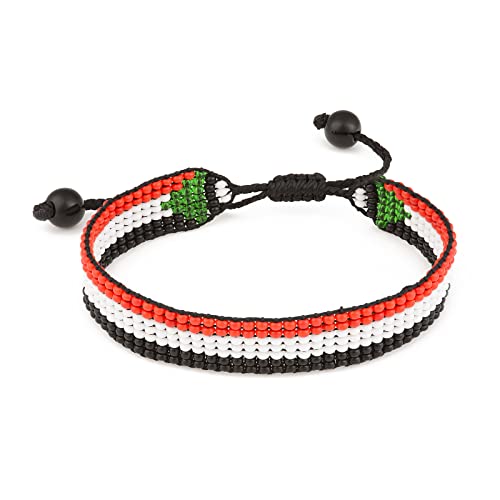 Sudan Flag Bracelet: Handmade Bracelet, Adjustable Beaded Boho-Style Rope Bangle with Patriotic Design