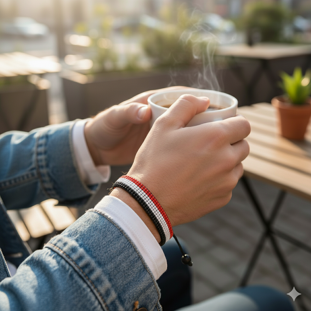 Sudan Flag Bracelet: Handmade, Adjustable Beaded Boho-Style Bracelet with Patriotic Design