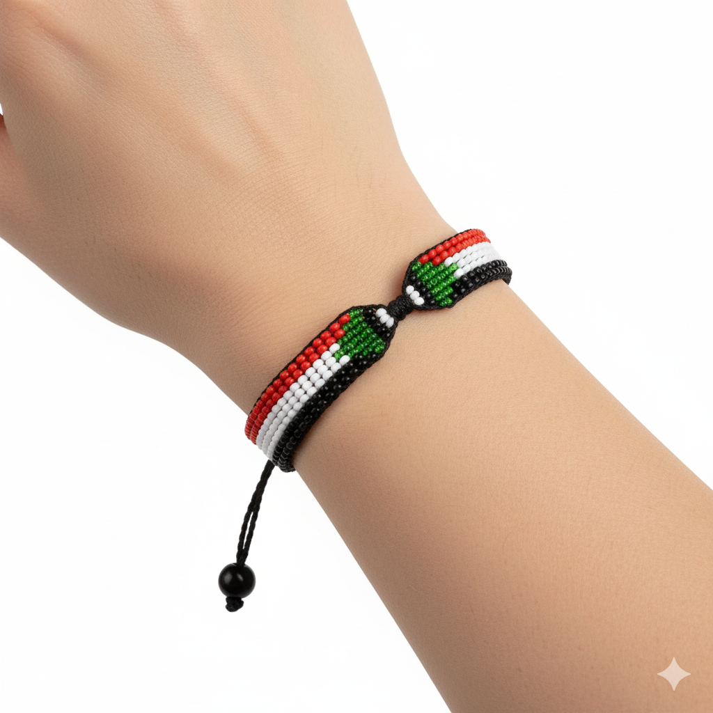 Sudan Flag Bracelet: Handmade, Adjustable Beaded Boho-Style Bracelet with Patriotic Design