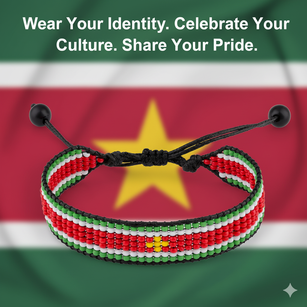 Suriname Flag Bracelet: Adjustable, Boho Style Rope Bracelet for Women & Men